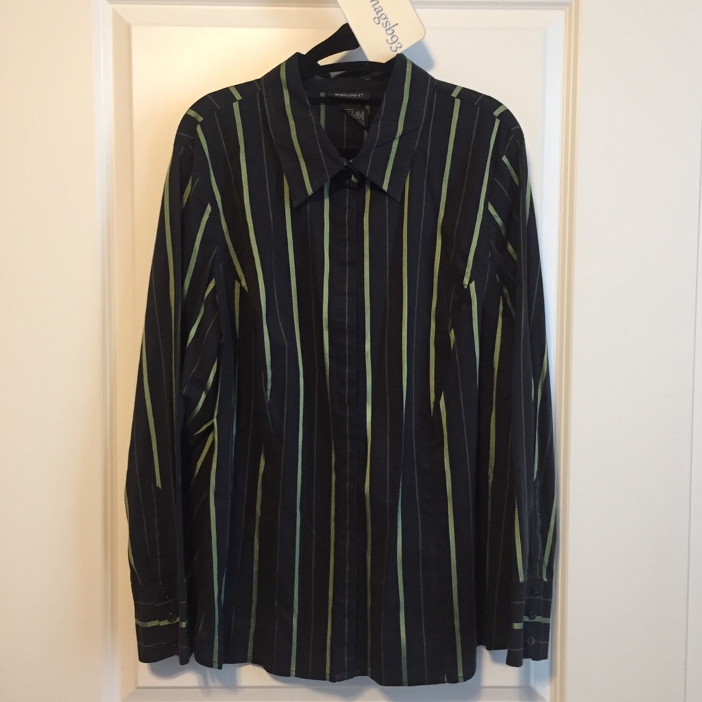 Lane Bryant Black/Green Striped Blouse Size 18/20